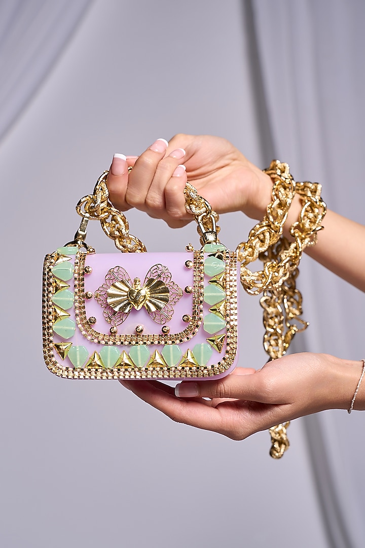 Soft Lilac TPU Motif Embroidered Mini Bag by Papa don't preach by Shubhika Accessories at Pernia's Pop Up Shop