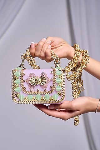 Soft Lilac TPU Motif Embroidered Mini Bag by Papa don't preach by Shubhika Accessories