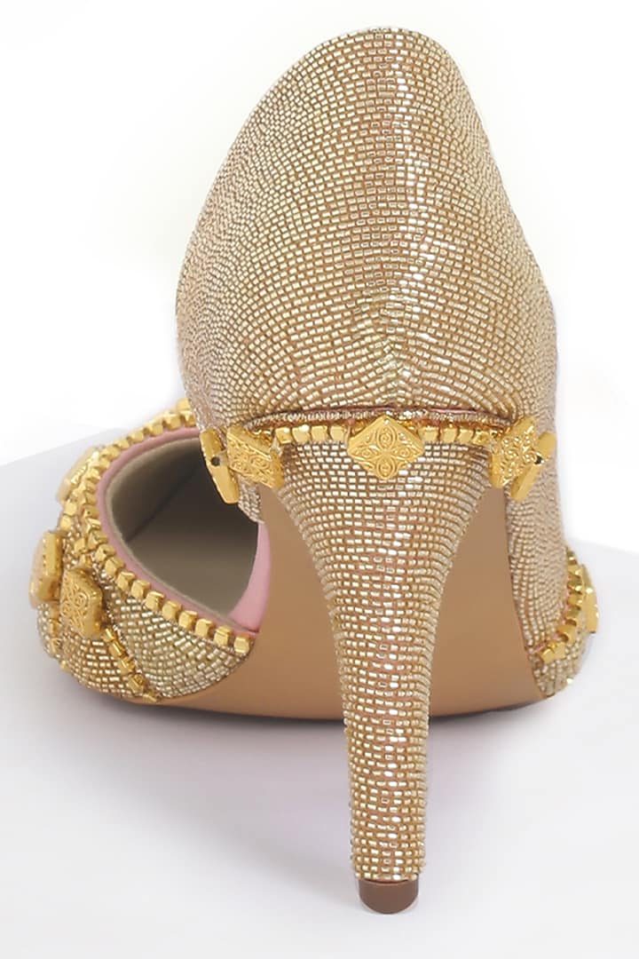 Gold Hand Embroidered Stiletto Pumps by Papa don't preach by Shubhika Accessories at Pernia's Pop Up Shop