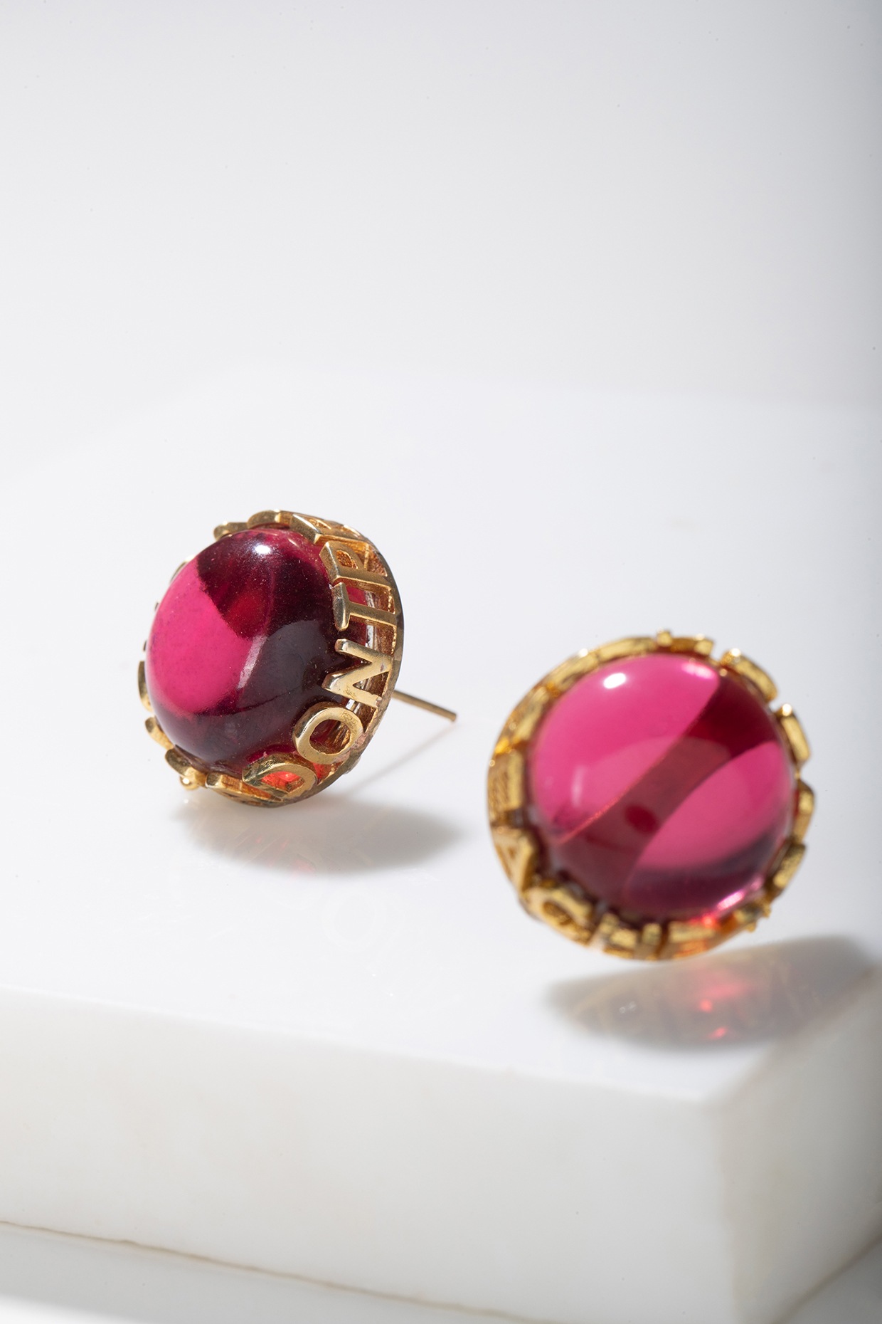 Antique 18ct yellow gold cabochon ruby and diamond fancy earrings —  Gembank1973
