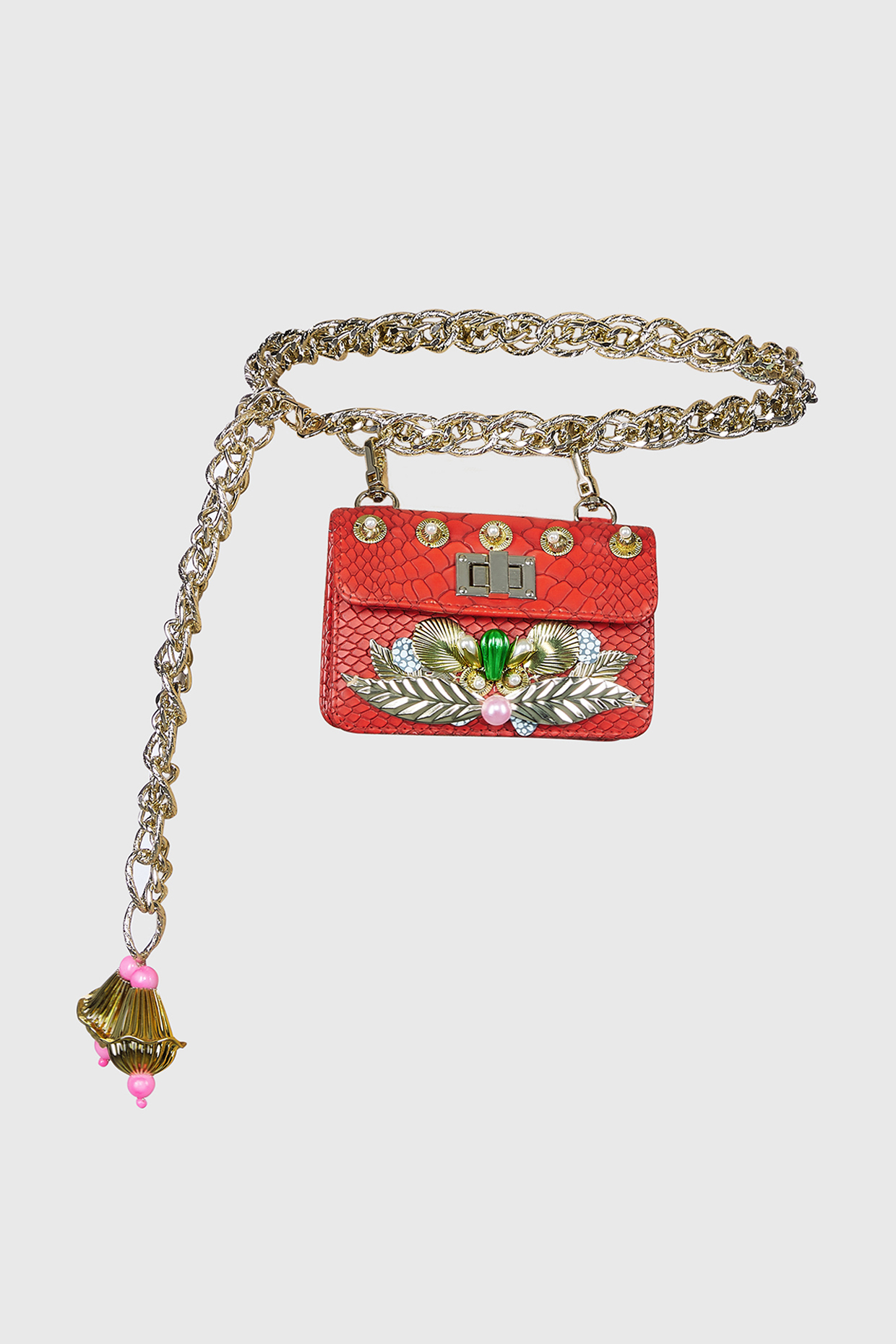 Red Embellished Waist Belt Bag by Papa don't preach by Shubhika Accessories