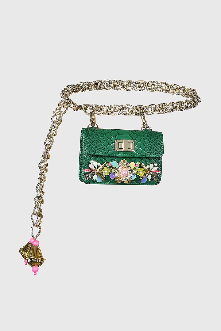 Green Embellished Waist Belt Bag by Papa don't preach by Shubhika Accessories at Pernia's Pop Up Shop