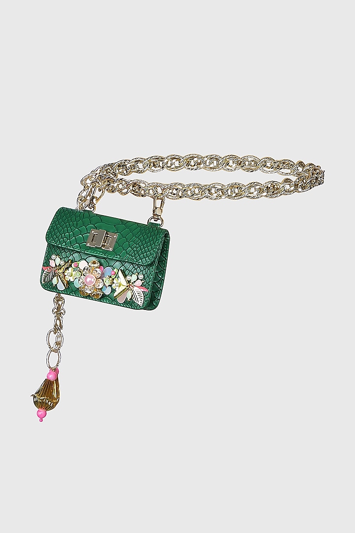 Green Embellished Waist Belt Bag by Papa don't preach by Shubhika Accessories at Pernia's Pop Up Shop