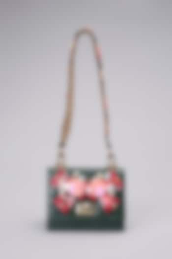 Green Leather Embellished Crossbody Bag by Papa don't preach by Shubhika Accessories at Pernia's Pop Up Shop