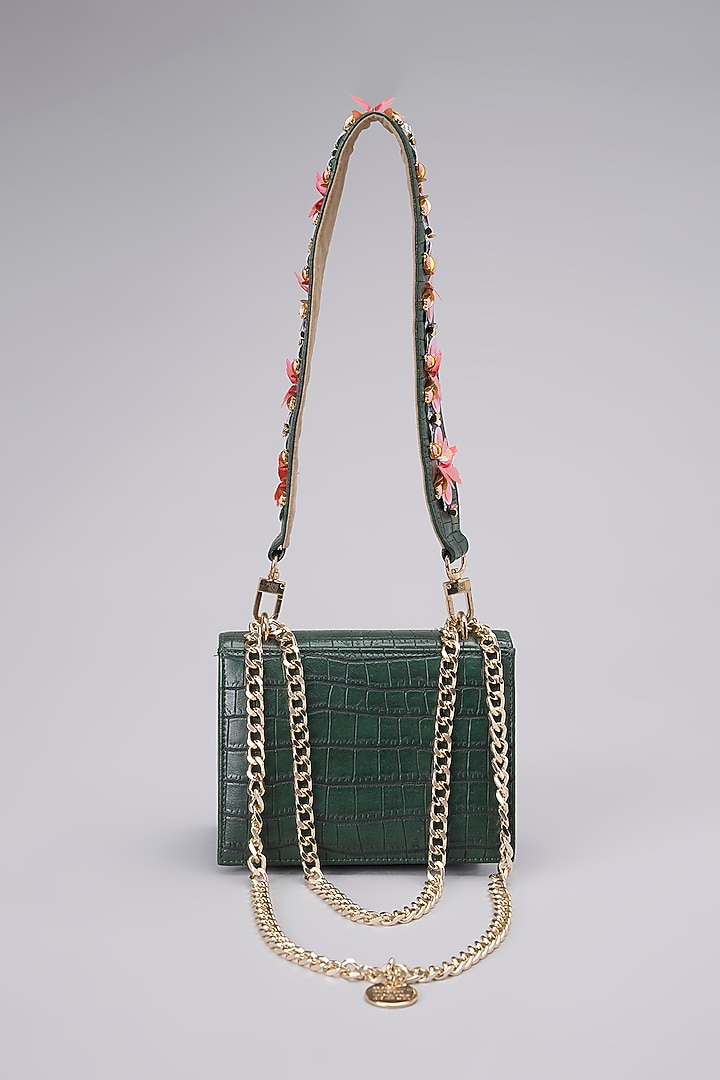 Green Leather Embellished Crossbody Bag by Papa don't preach by Shubhika Accessories at Pernia's Pop Up Shop