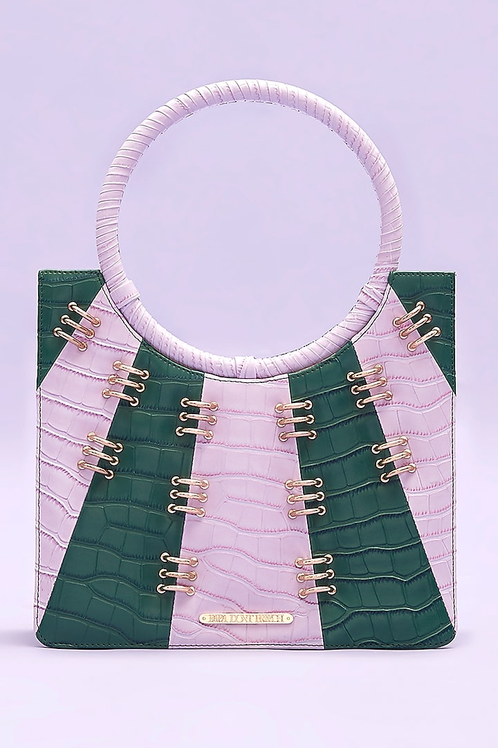Frosted Lavender & Sacramento Green Faux Leather Tote Bag by Papa don't preach by Shubhika Accessories