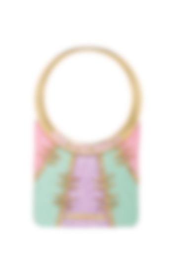 Multi-Colored Faux Leather & Raw Silk Hand Embroidered Mini Bag by Papa don't preach by Shubhika Accessories at Pernia's Pop Up Shop