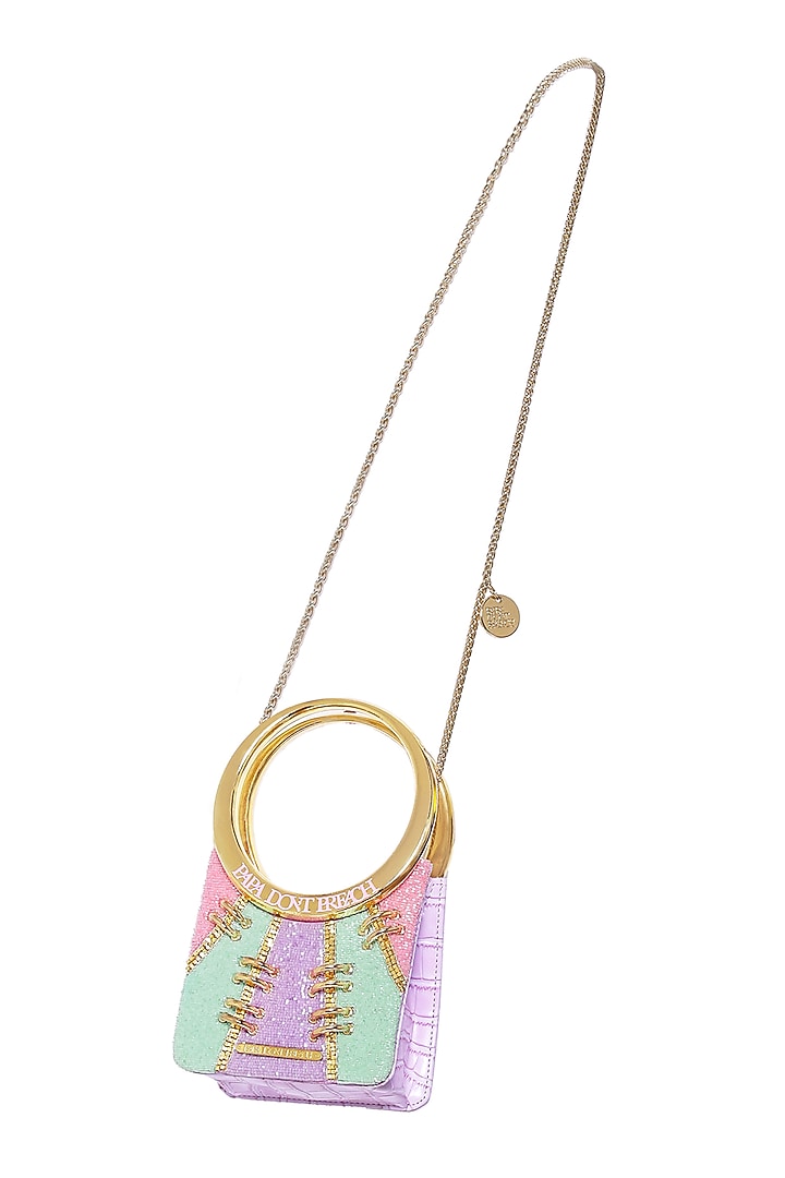 Multi-Colored Faux Leather & Raw Silk Hand Embroidered Mini Bag by Papa don't preach by Shubhika Accessories at Pernia's Pop Up Shop