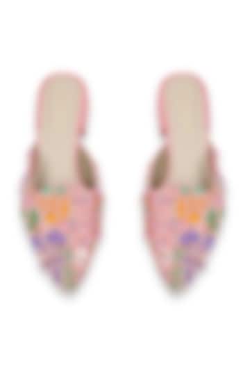 Blush Dutch Satin Glass Bead Work Mules by Papa don't preach by Shubhika Accessories at Pernia's Pop Up Shop
