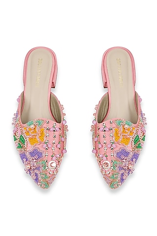 Blush Dutch Satin Glass Bead Work Mules by Papa don't preach by Shubhika Accessories