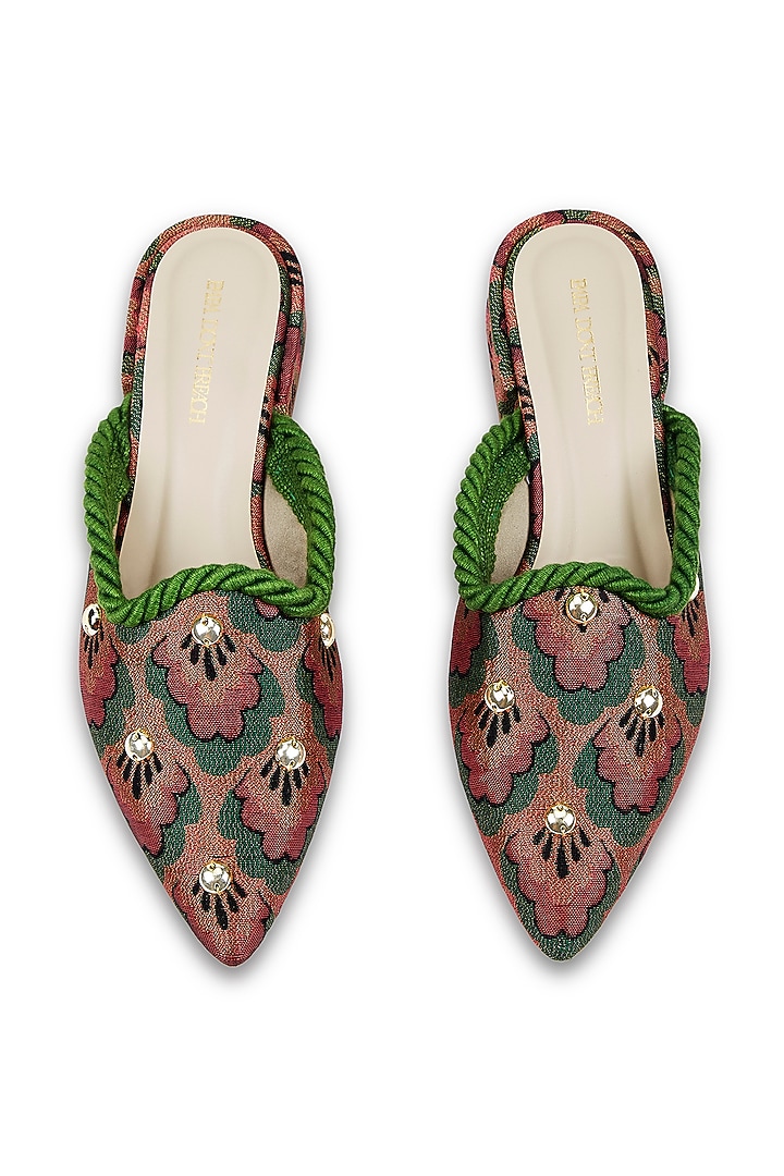 Multi-Colored Brocade & Lace Mules by Papa don't preach by Shubhika Accessories at Pernia's Pop Up Shop