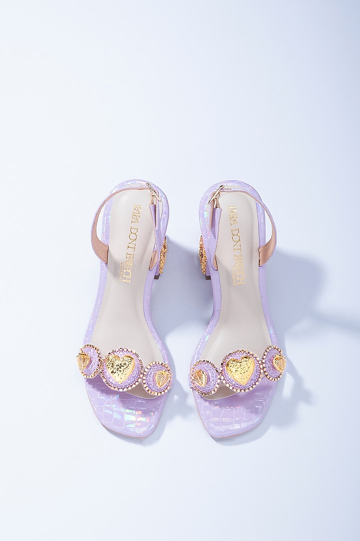 Lilac Vegan Leather Hand Embellished Block Heels by Papa Don't Preach by Shubhika Footwear at Pernia's Pop Up Shop