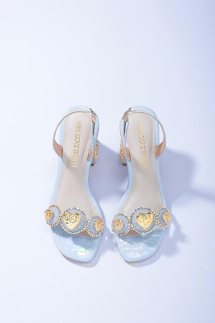 Blueberry Vegan Leather Hand Embellished Block Heels by Papa Don't Preach by Shubhika Footwear at Pernia's Pop Up Shop