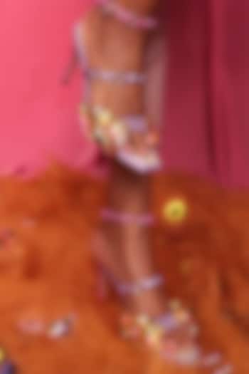 Lilac PU & Art Satin Hand Embroidered Ringlet Stilettos by Papa Don't Preach by Shubhika Footwear at Pernia's Pop Up Shop