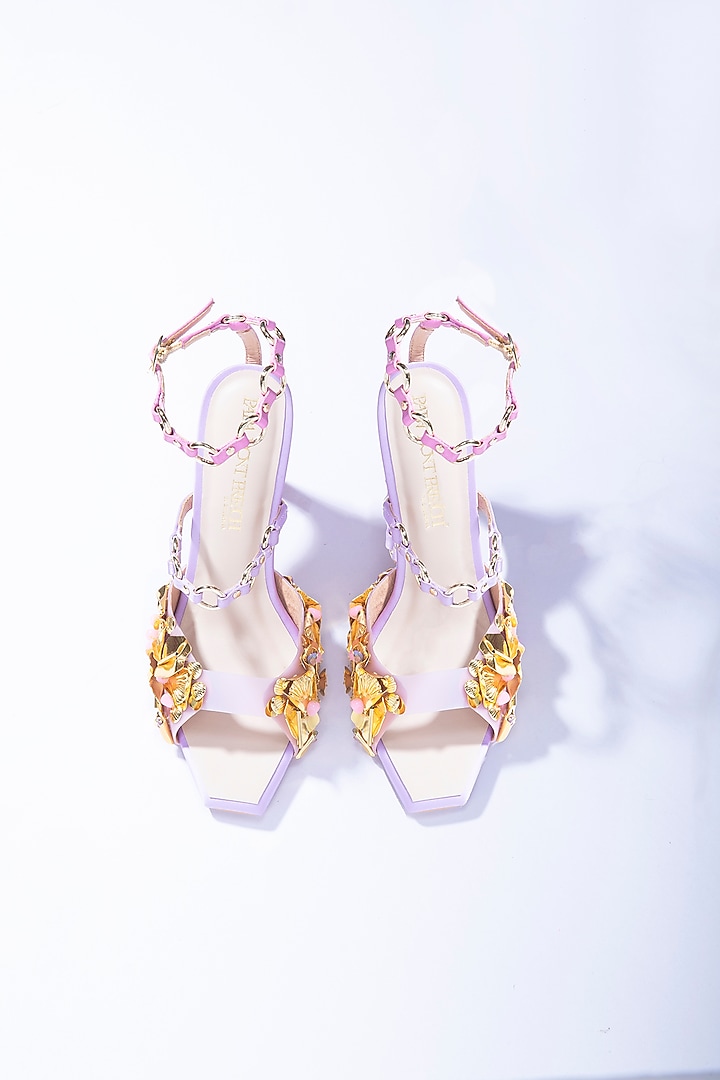 Lilac PU & Art Satin Hand Embroidered Ringlet Stilettos by Papa Don't Preach by Shubhika Footwear at Pernia's Pop Up Shop