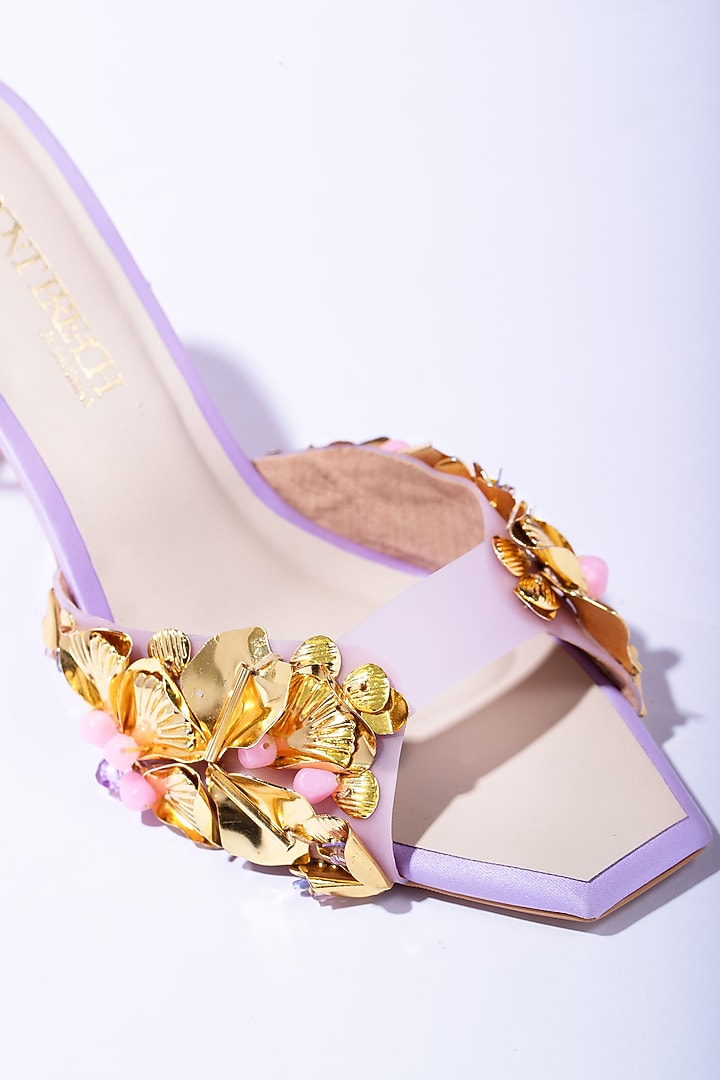 Lilac PU & Art Satin Hand Embroidered Ringlet Stilettos by Papa Don't Preach by Shubhika Footwear at Pernia's Pop Up Shop