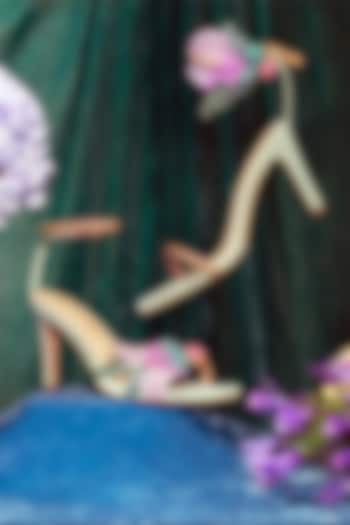 Mint & Lilac Vegan Leather Embroidered Feathered Stilettos by Papa Don't Preach by Shubhika Footwear at Pernia's Pop Up Shop