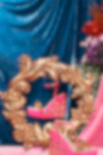 Neon Pink PU & Vegan Leather Embellished Wedges by Papa Don't Preach by Shubhika Footwear at Pernia's Pop Up Shop