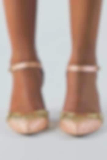 Light Rose Gold Artificial Satin Hand Embroidered Stilettos by Papa Don't Preach by Shubhika Footwear at Pernia's Pop Up Shop