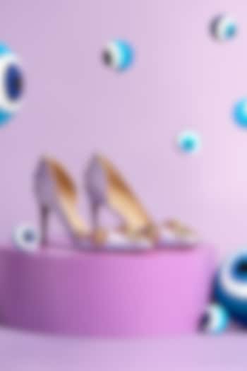 Lilac Artificial Satin Glass Bead Embellished Pumps by Papa Don't Preach by Shubhika Footwear at Pernia's Pop Up Shop