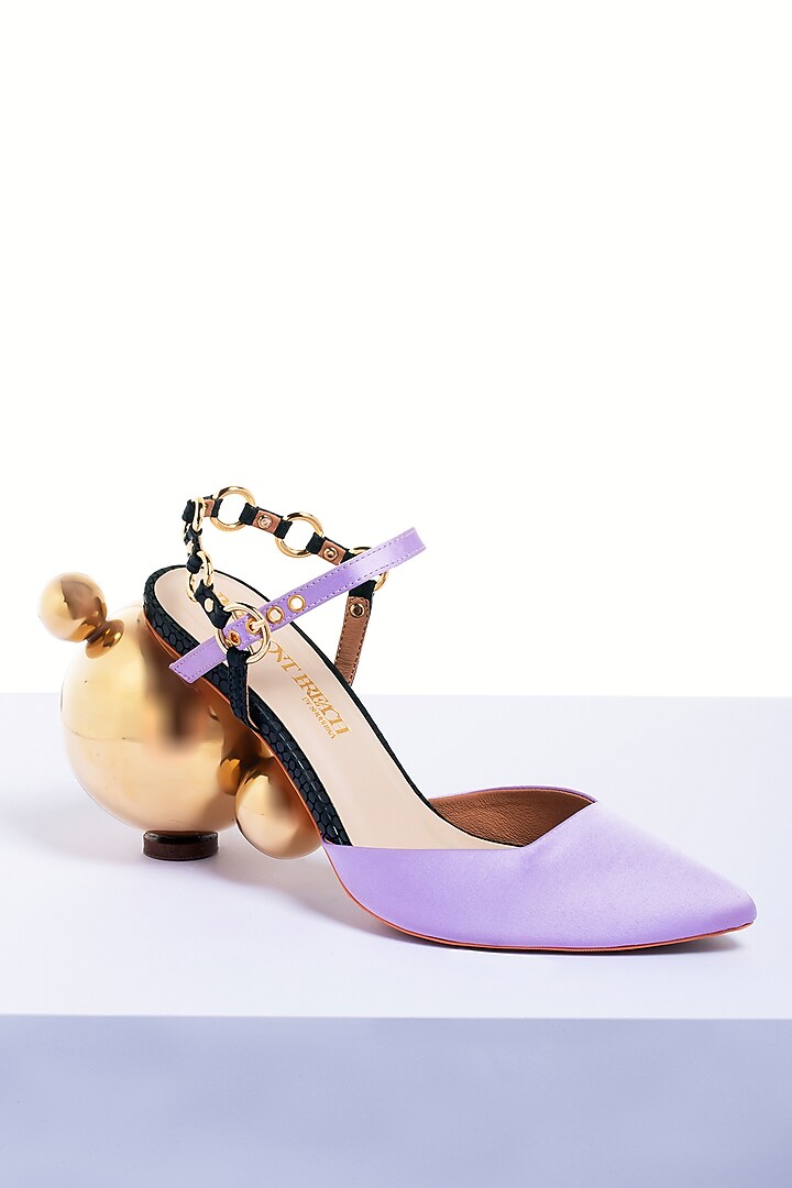 Lilac PU & Satin Pointy-Toe Heels by Papa Don't Preach by Shubhika Footwear