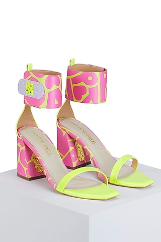 Pink Satin & PU Hand Embroidered Block Heels by Papa Don't Preach by Shubhika Footwear