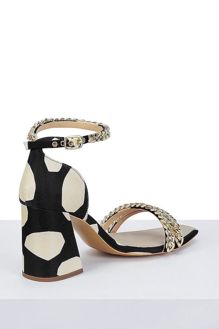 Black White Taffeta Embellished Block Heels by Papa Don't Preach