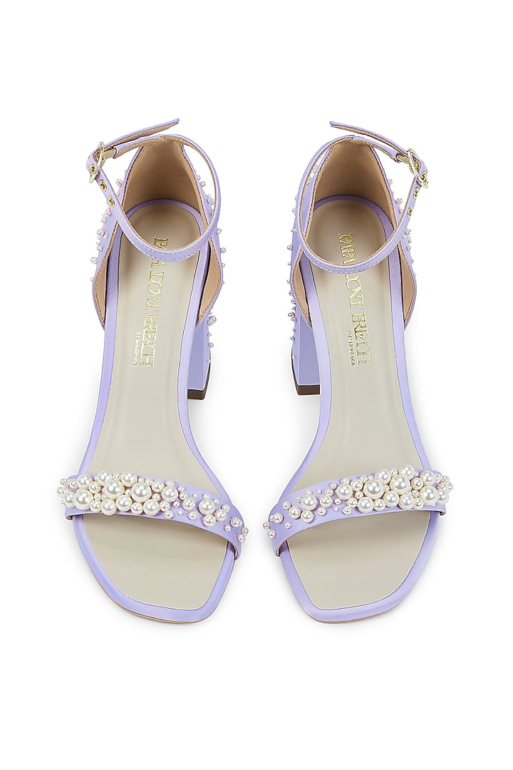 Block Heels Purple Sandals For Wedding Purple Velvet Pearl Wedding