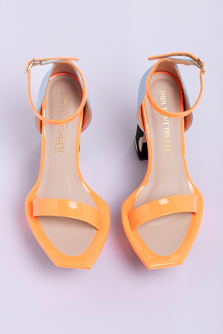 Neon Satin & PU Printed Block Heels by Papa Don't Preach by Shubhika Footwear at Pernia's Pop Up Shop