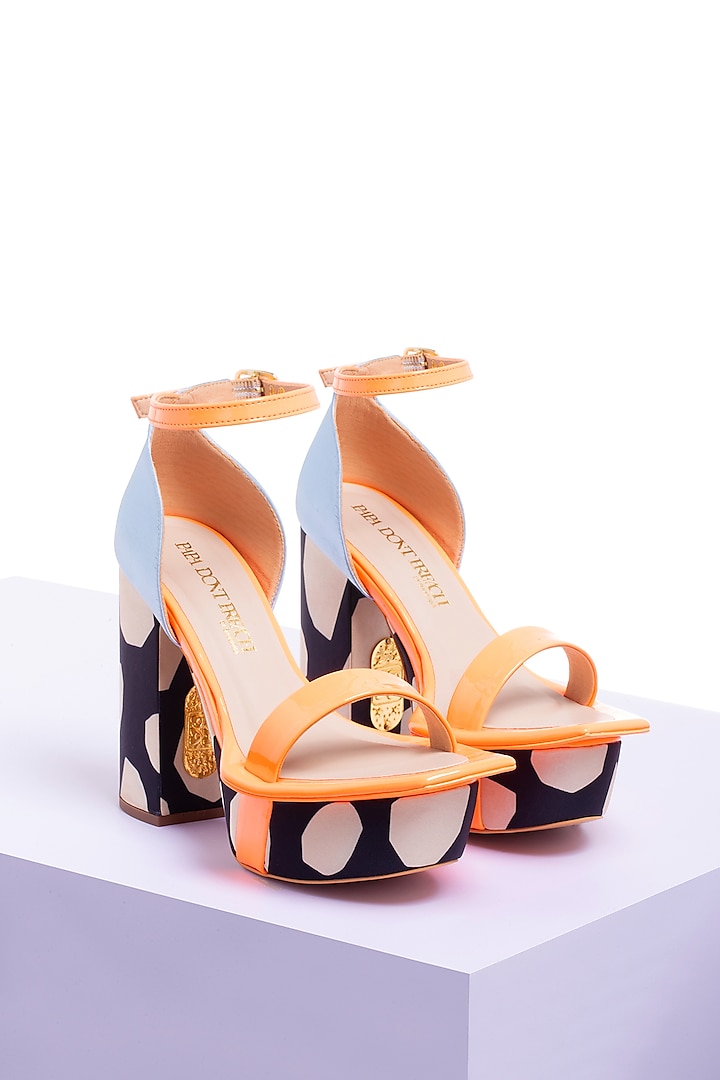 Neon Satin & PU Printed Block Heels by Papa Don't Preach by Shubhika Footwear at Pernia's Pop Up Shop