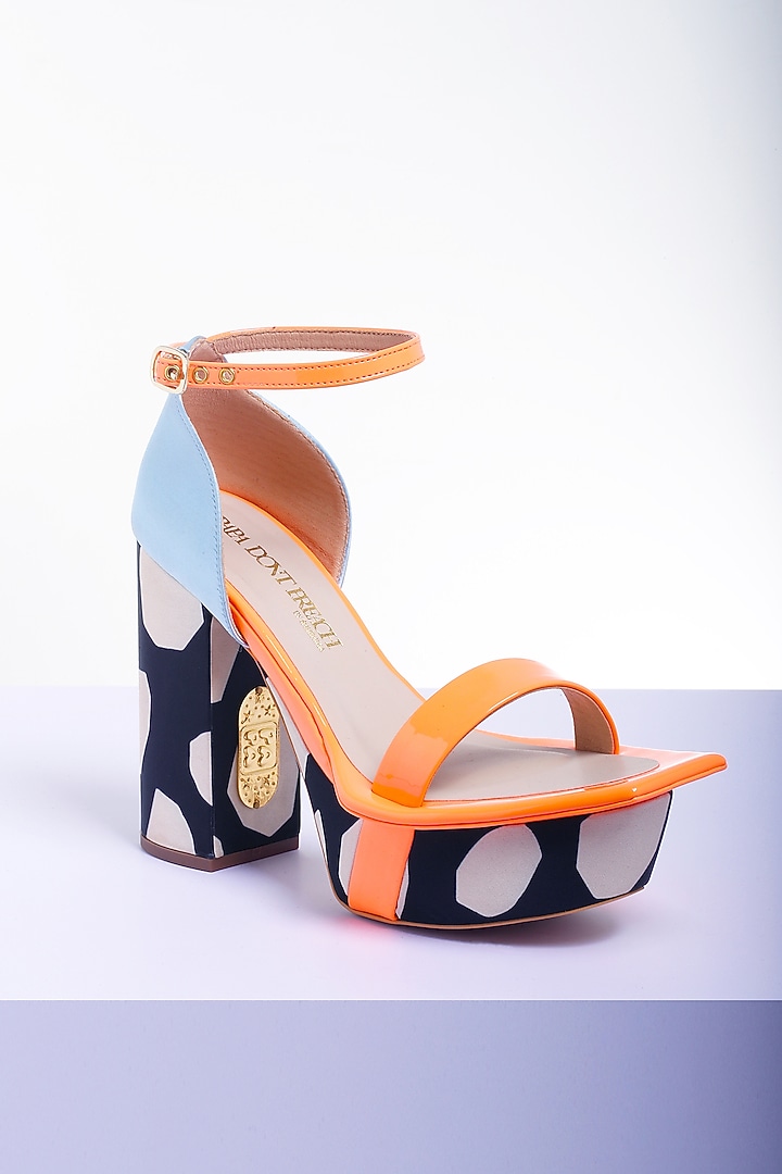 Neon Satin & PU Printed Block Heels by Papa Don't Preach by Shubhika Footwear at Pernia's Pop Up Shop