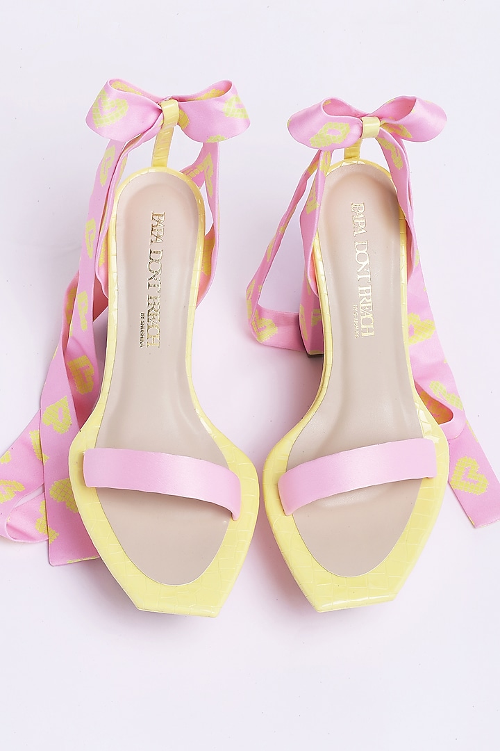 Light Pink Satin & PU Printed Block Heels by Papa Don't Preach by Shubhika Footwear at Pernia's Pop Up Shop