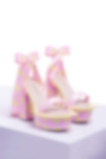 Light Pink Satin & PU Printed Block Heels by Papa Don't Preach by Shubhika Footwear at Pernia's Pop Up Shop