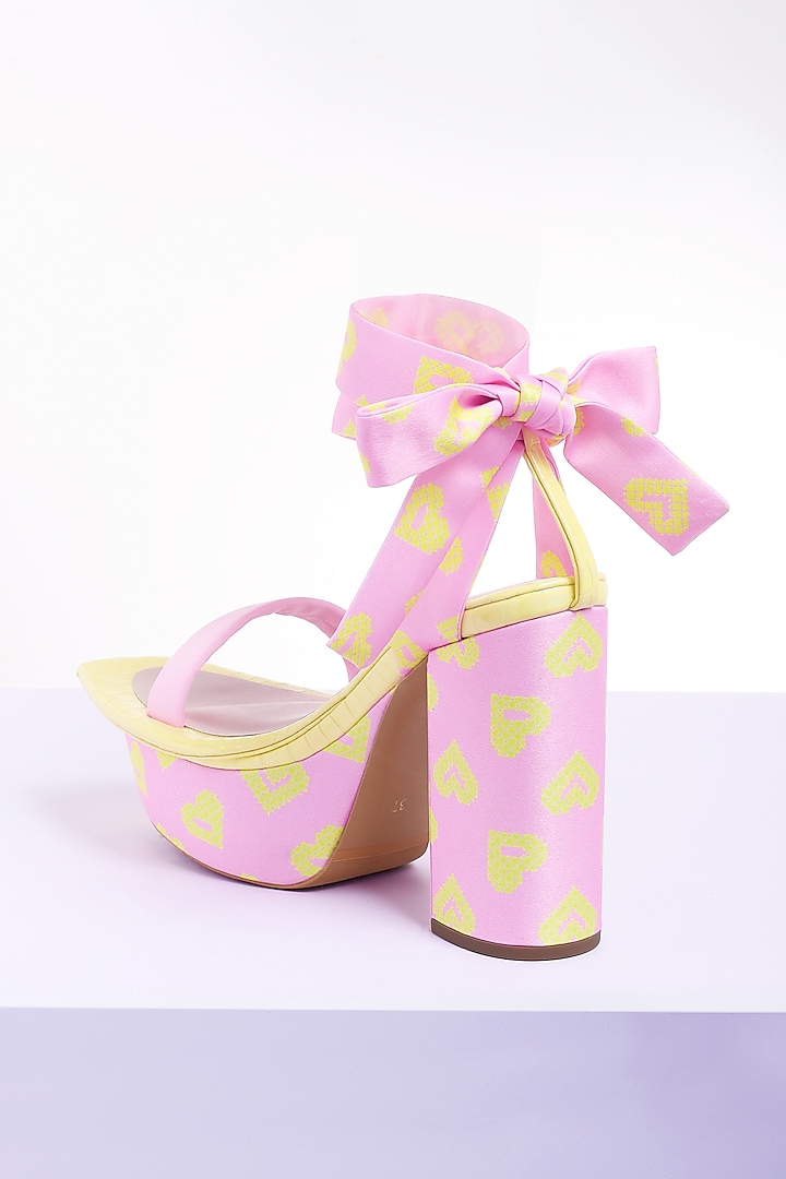 Light Pink Satin & PU Printed Block Heels by Papa Don't Preach by Shubhika Footwear at Pernia's Pop Up Shop