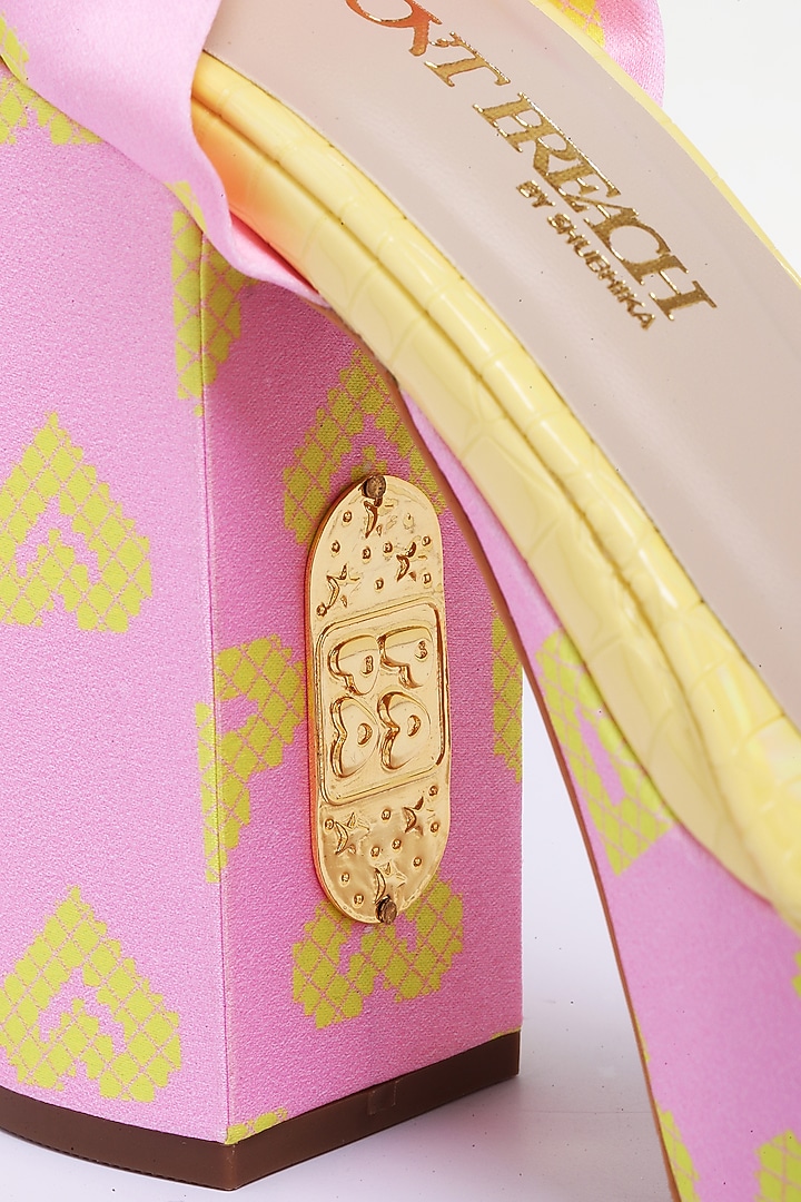 Light Pink Satin & PU Printed Block Heels by Papa Don't Preach by Shubhika Footwear at Pernia's Pop Up Shop