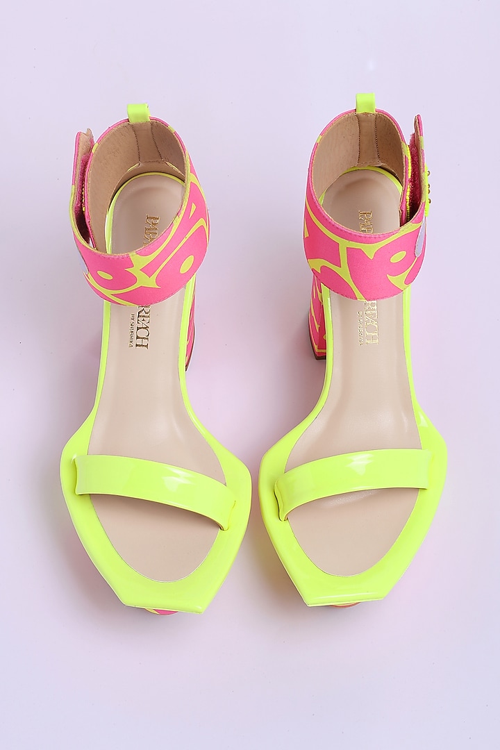 Pink Satin & PU Printed Block Heels by Papa Don't Preach by Shubhika Footwear at Pernia's Pop Up Shop