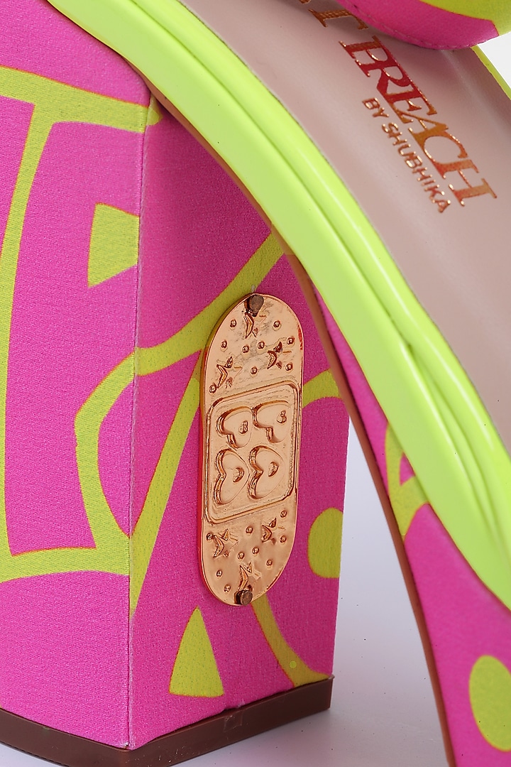 Pink Satin & PU Printed Block Heels by Papa Don't Preach by Shubhika Footwear at Pernia's Pop Up Shop