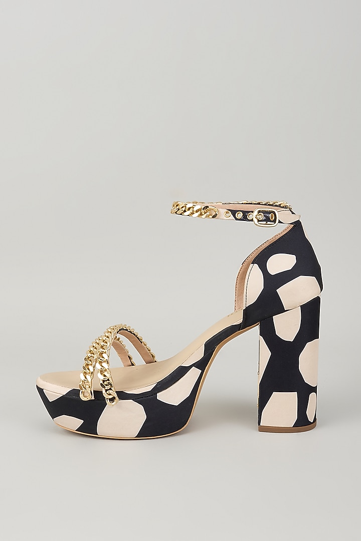 Black & White Taffeta Printed Block Heels by Papa Don't Preach by Shubhika Footwear at Pernia's Pop Up Shop