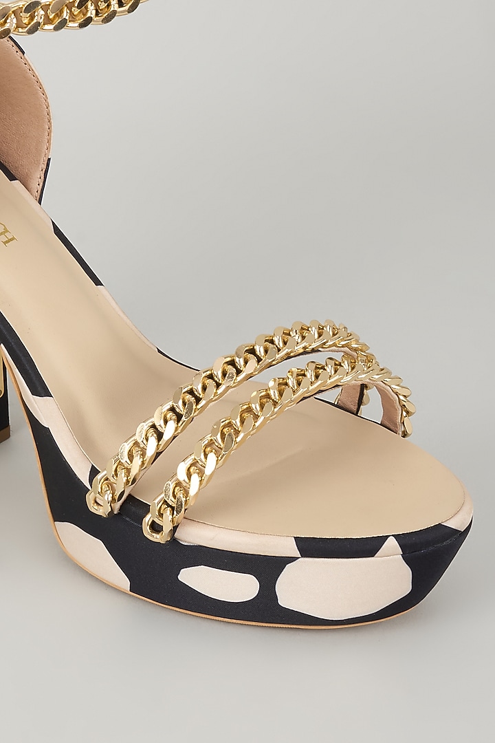 Black & White Taffeta Printed Block Heels by Papa Don't Preach by Shubhika Footwear at Pernia's Pop Up Shop