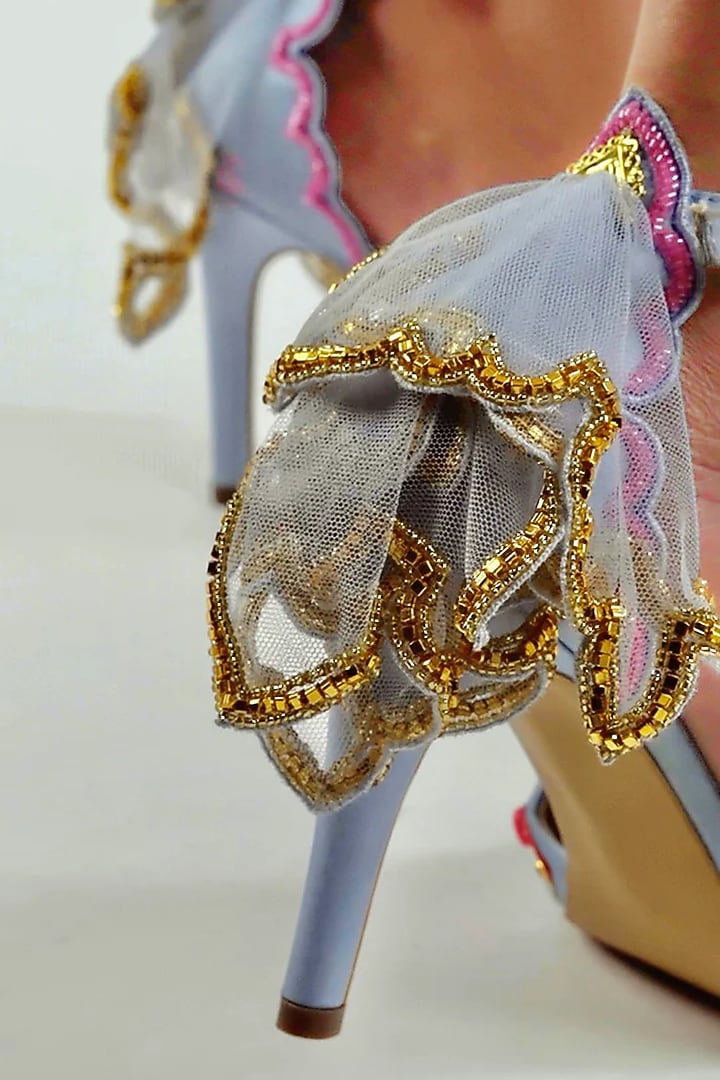 Ice Blue Satin Hand Embellished Stilettos by Papa Don't Preach by Shubhika Footwear at Pernia's Pop Up Shop