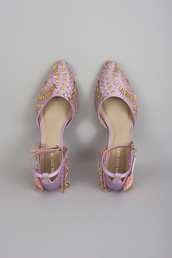 Lilac Satin Metallic Handwork Stiletto Heels by Papa Don't Preach by Shubhika Footwear at Pernia's Pop Up Shop