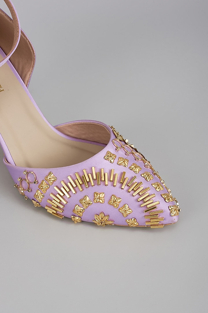 Lilac Satin Metallic Handwork Stiletto Heels by Papa Don't Preach by Shubhika Footwear at Pernia's Pop Up Shop
