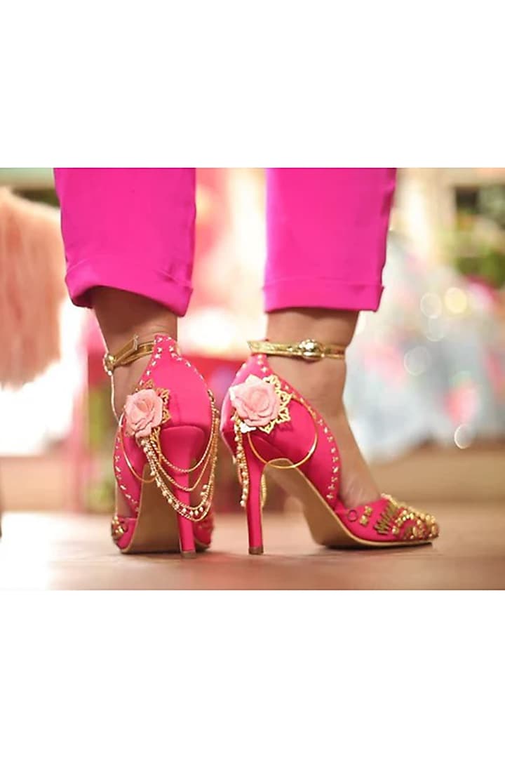 Hot Pink Satin Hand Embellished Stilettos by Papa Don't Preach by Shubhika  Footwear at Pernia's Pop Up Shop