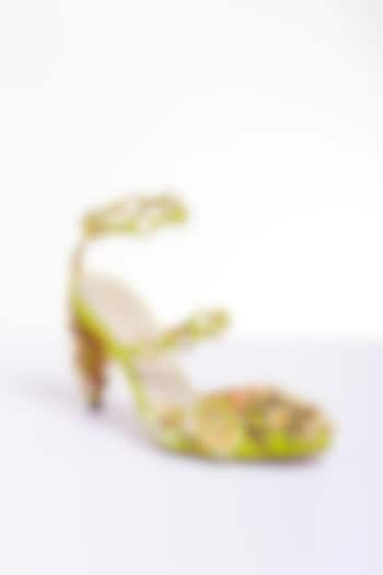 Lime Satin Hand Embellished Stilettos by Papa Don't Preach by Shubhika Footwear at Pernia's Pop Up Shop