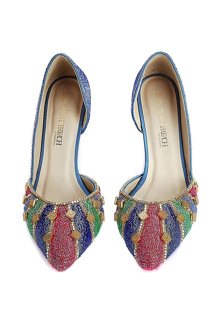Blue Satin Hand Embroidered Stilettos by Papa Don't Preach by Shubhika Footwear at Pernia's Pop Up Shop