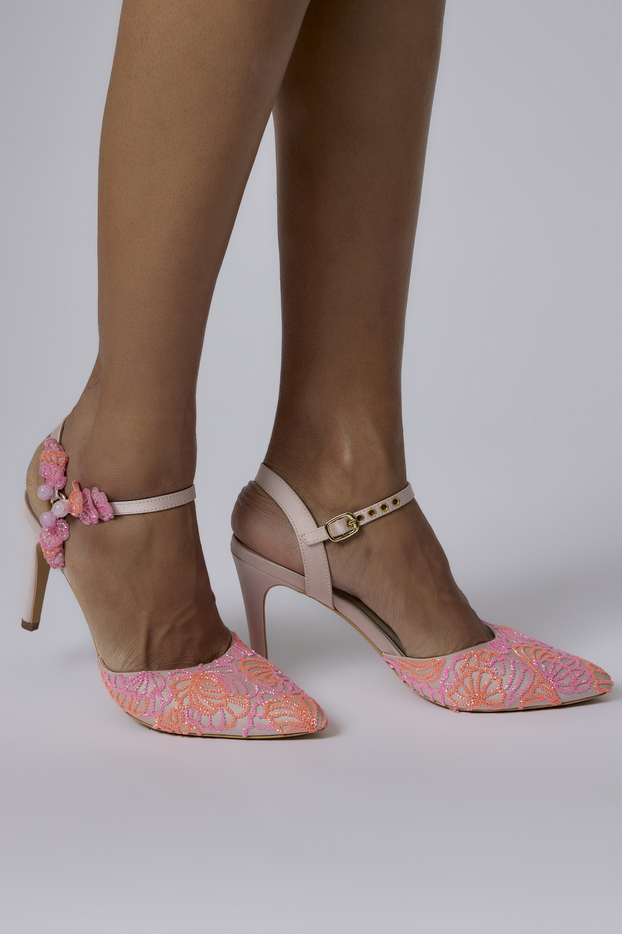 Soft Blush Satin 3D Floral Embroidered Stiletto Heels by Papa Don't Preach by Shubhika Footwear at Pernia's Pop Up Shop