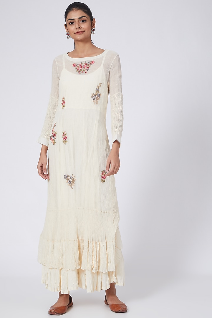 White Zardosi Embroidered Dress With Inner by Prama by Pratima Pandey