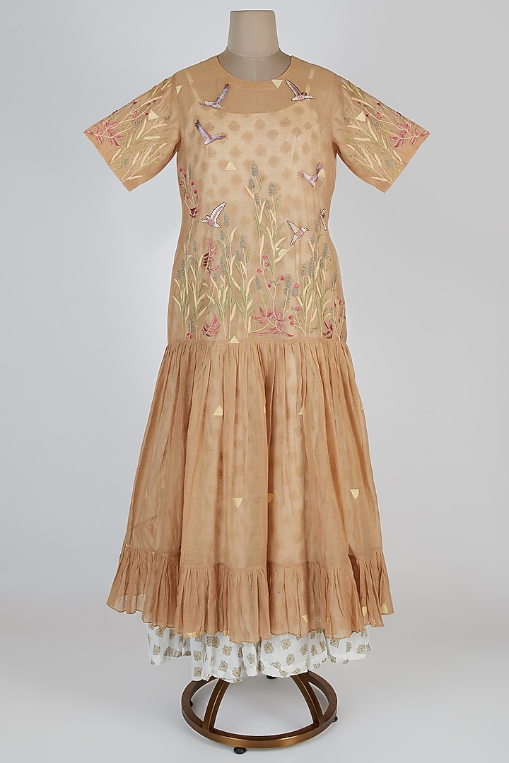 Peach Embroidered Party Wear Anarkali With Pants by Prama by Pratima Pandey at Pernia's Pop Up Shop