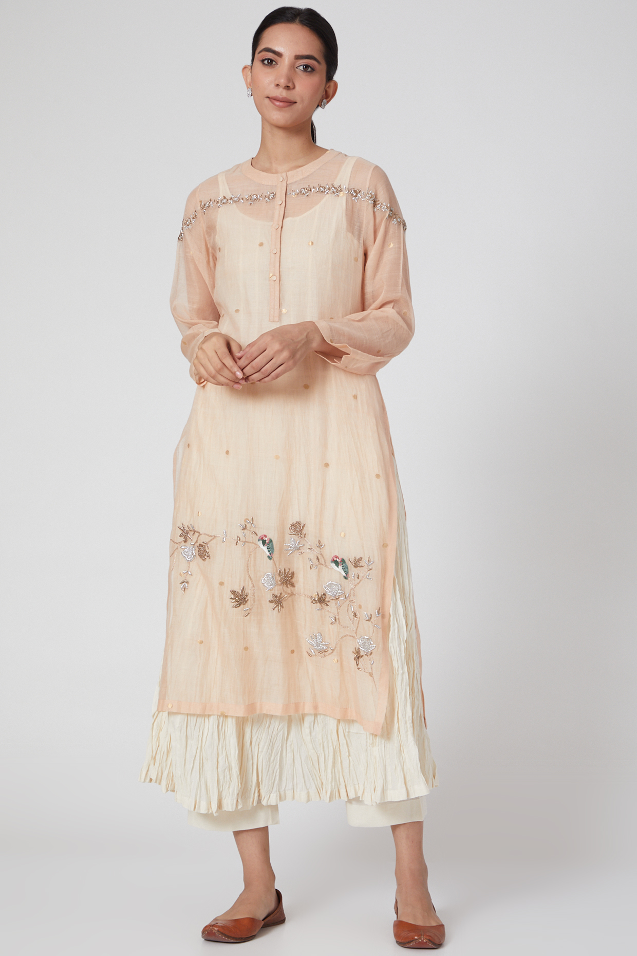 Peach Embroidered Kurta Set by Prama by Pratima Pandey at Pernia's Pop Up Shop