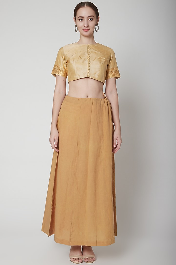 Beige & Gold Zardosi Embroidered Party Wear Saree Set by Prama by Pratima Pandey at Pernia's Pop Up Shop